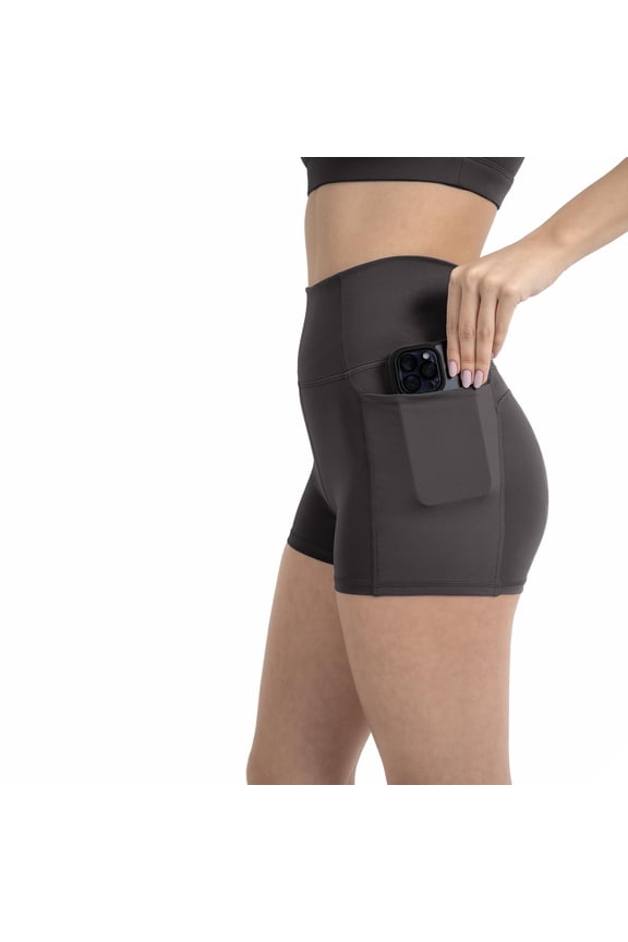 Active Women's UltraLuxe High Waist Pocket Biker Shorts – 3"/6" Tummy Control, Compression, Breathable & Activewear, Onyx, L, 3"