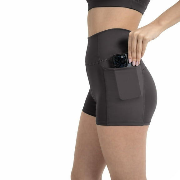 YITTY Active Women's UltraLuxe High Waist Pocket Biker Shorts – 3"/6" Tummy Control, Compression, Breathable & Activewear, Onyx, M, 3"