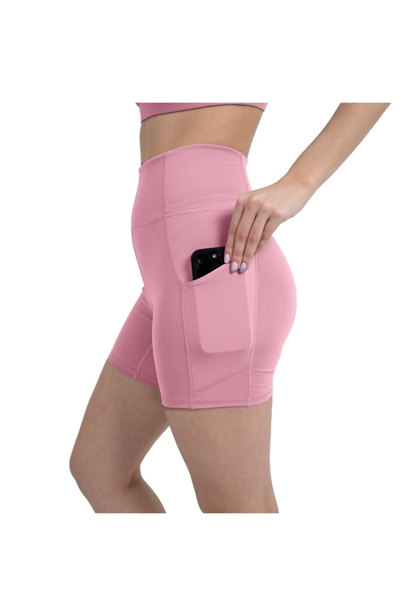 Active Women's UltraLuxe High Waist Pocket Biker Shorts – 3"/6" Tummy Control, Compression, Breathable & Activewear, Pink Sorbet, 4X, 6"
