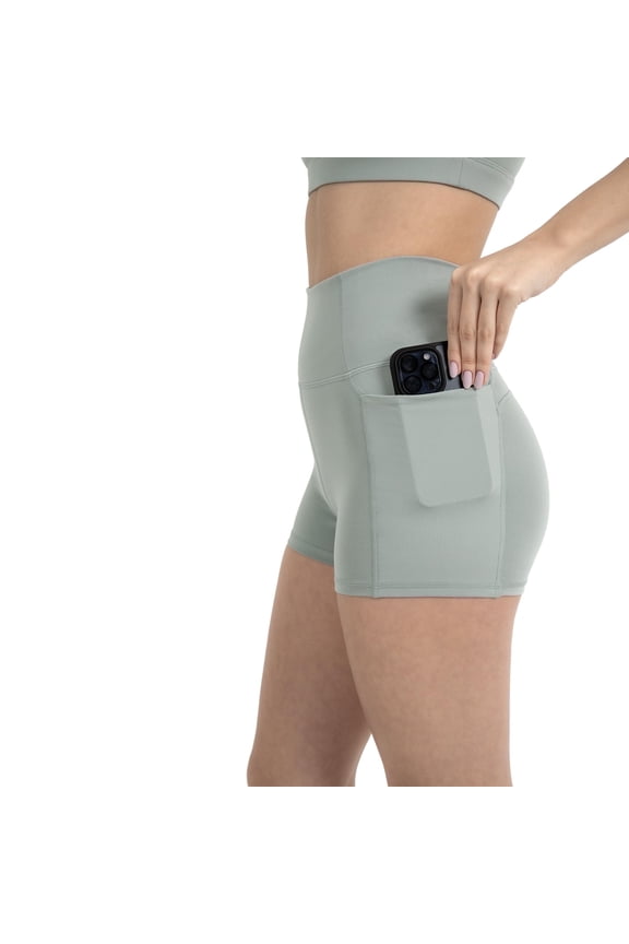 Active Women's UltraLuxe High Waist Pocket Biker Shorts – 3"/6" Tummy Control, Compression, Breathable & Activewear, Sage Grey, XL, 3"