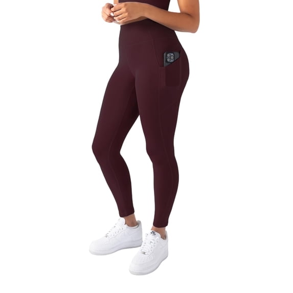 YITTY Active Women's UltraLuxe High-Waist Pocket Legging, Athleisure, 4-Way-Stretch, Burgundy, 4X, Short | 25" Inseam