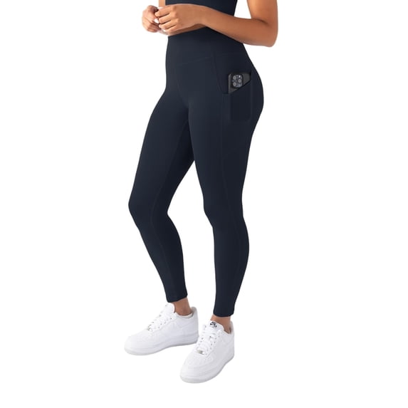 YITTY Active Women's UltraLuxe High-Waist Pocket Legging, Athleisure, 4-Way-Stretch, Deep Navy, S, Short | 25" Inseam