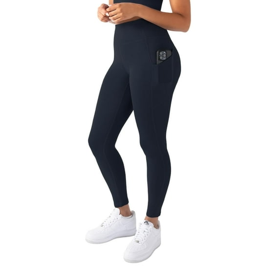 YITTY Active Women's UltraLuxe High-Waist Pocket Legging, Athleisure, 4-Way-Stretch, Deep Navy, S, Short | 25" Inseam