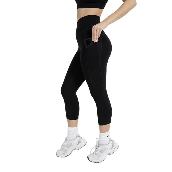 YITTY Active Women's UltraLuxe High-Waist Pocket Legging, Athleisure, 4-Way-Stretch, Iconic Black, M, Capri | 19" Inseam