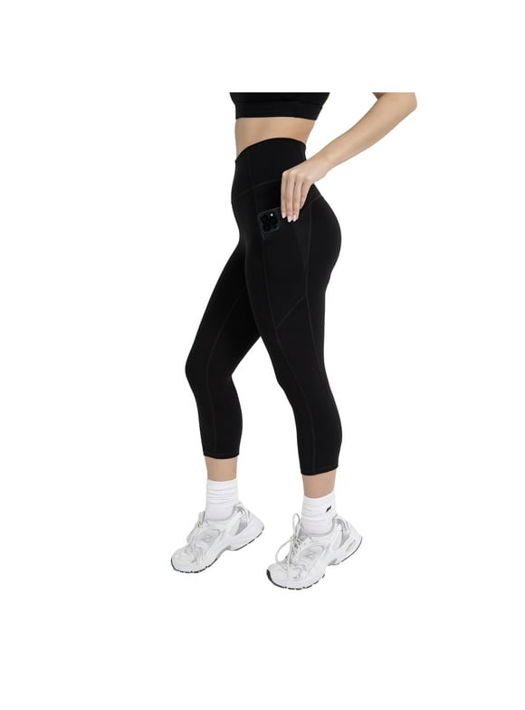 Active Women's UltraLuxe High-Waist Pocket Legging, Athleisure, 4-Way-Stretch, Iconic Black, M, Capri | 19" Inseam