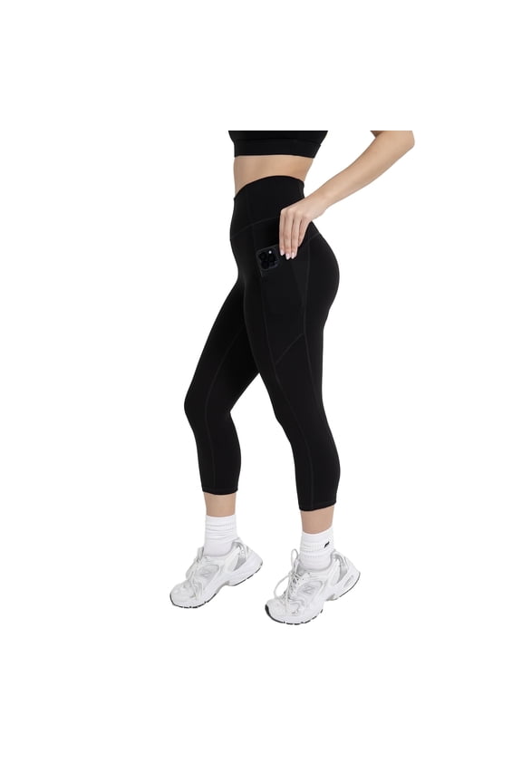 Active Women's UltraLuxe High-Waist Pocket Legging, Athleisure, 4-Way-Stretch, Iconic Black, XL, Capri | 19" Inseam