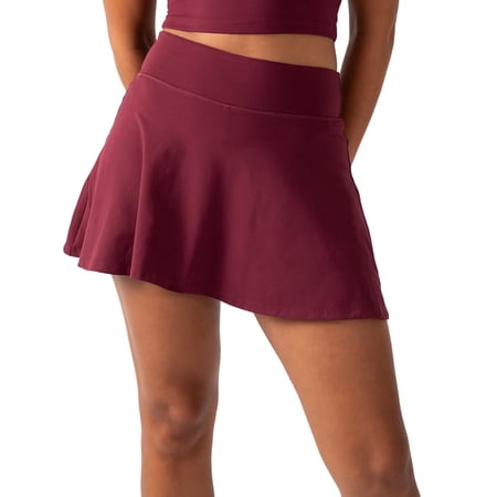 YITTY Active Women's UltraLuxe High-Waist Tennis Skirt with Built-in Shorts, Athleisure, 4-Way-Stretch, Built-in Shorts, Burgundy, L