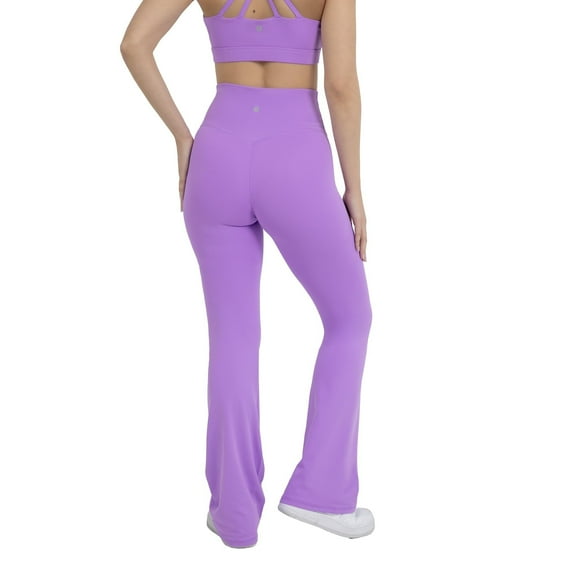 YITTY Active Women's UltraLuxe Kick Flare High Waist Legging, Athleisure, 4-Way-Stretch, Neon Violet, M, Short | 30" Inseam