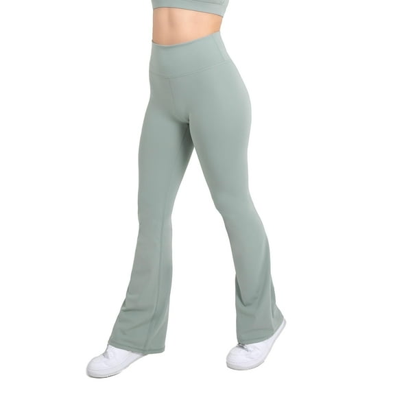 YITTY Active Women's UltraLuxe Kick Flare High Waist Legging, Athleisure, 4-Way-Stretch, Sage Grey, 3X, Short | 30" Inseam