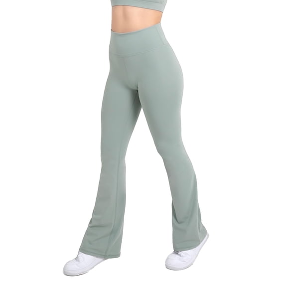 YITTY Active Women's UltraLuxe Kick Flare High Waist Legging, Athleisure, 4-Way-Stretch, Sage Grey, XS, Regular | 32" Inseam
