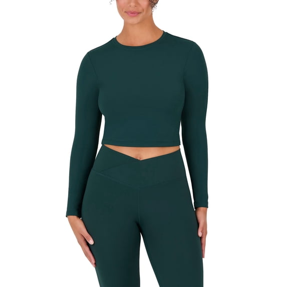 YITTY Active Women's UltraLuxe Long Sleeve Cropped Workout Top, Athleisure, 4-Way-Stretch, Everpine, 3X