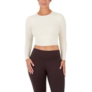 YITTY Active Women's UltraLuxe Long Sleeve Cropped Workout Top, Athleisure, 4-Way-Stretch, Warm White, M
