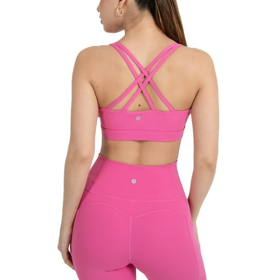 YITTY Active Women's UltraLuxe Strappy Medium Impact Bra, Athleisure, 4-Way-Stretch, Beach Party, L