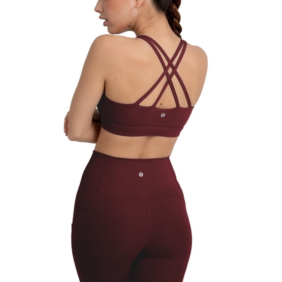 YITTY Active Women's UltraLuxe Strappy Medium Impact Bra, Athleisure, 4-Way-Stretch, Burgundy, 2X