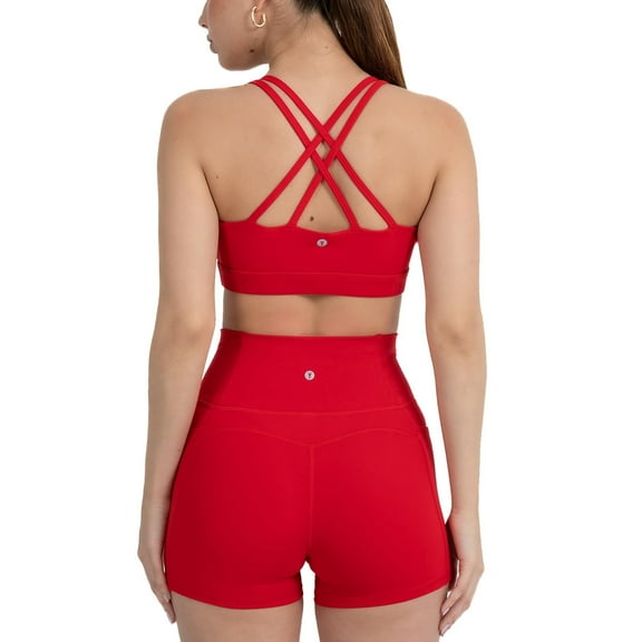 YITTY Active Women's UltraLuxe Strappy Medium Impact Bra, Athleisure, 4-Way-Stretch, Heated Red, XS
