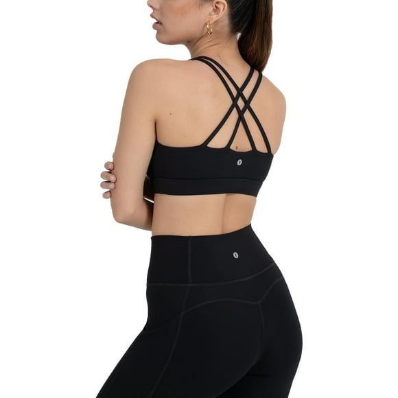YITTY Active Women's UltraLuxe Strappy Medium Impact Bra, Athleisure, 4-Way-Stretch, Iconic Black, L