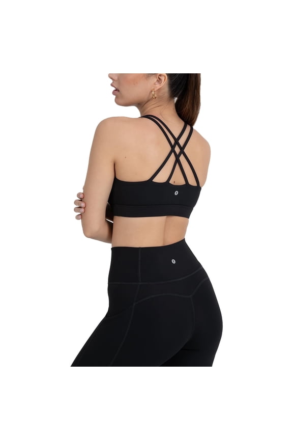 Active Women's UltraLuxe Strappy Medium Impact Bra, Athleisure, 4-Way-Stretch, Iconic Black, L