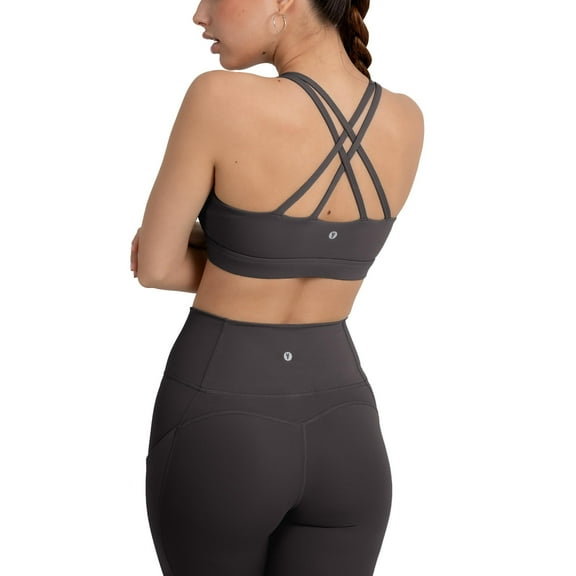 YITTY Active Women's UltraLuxe Strappy Medium Impact Bra, Athleisure, 4-Way-Stretch, Onyx, XS