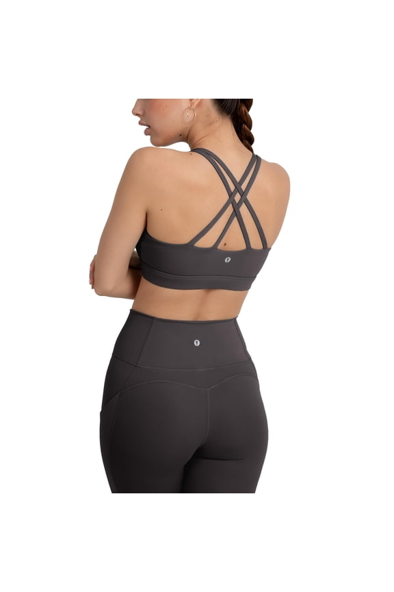 Active Women's UltraLuxe Strappy Medium Impact Bra, Athleisure, 4-Way-Stretch, Onyx, XXL/1X