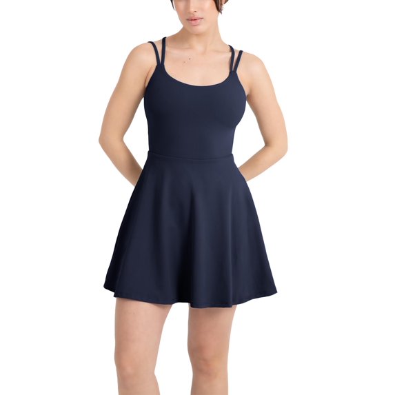YITTY Active Women's UltraLuxe Strappy Tennis Dress with Built in Short, Athleisure, 4-Way-Stretch, Deep Navy, XXL/1X