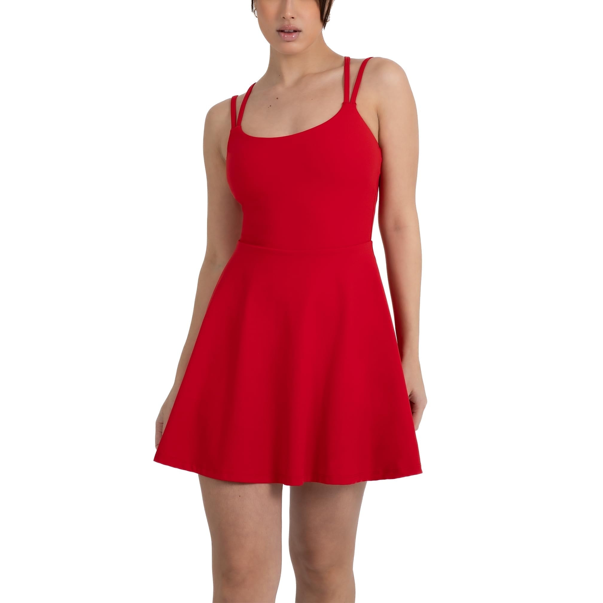 YITTY Active Women's UltraLuxe Strappy Tennis Dress with Built in Short, Athleisure, 4-Way-Stretch, Heated Red, M