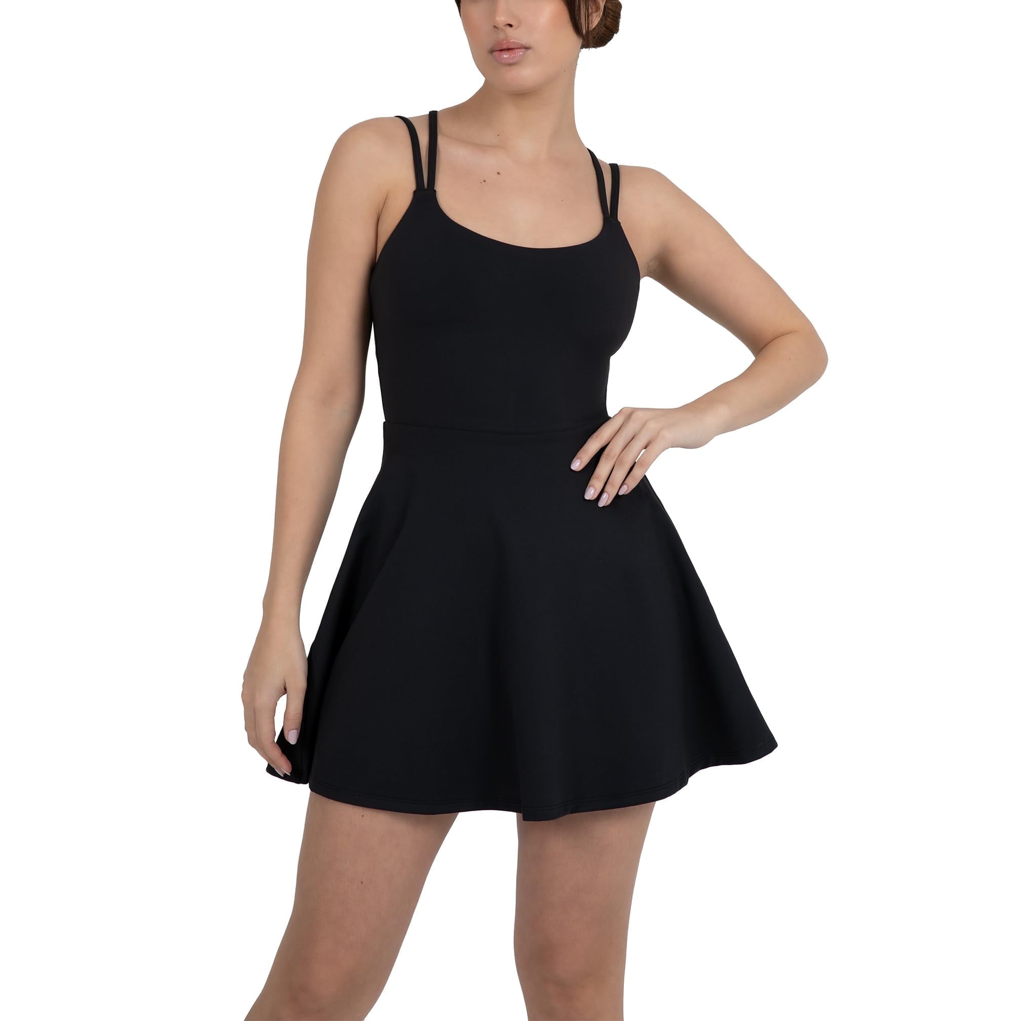 YITTY Active Women's UltraLuxe Strappy Tennis Dress with Built in Short, Athleisure, 4-Way-Stretch, Iconic Black, M