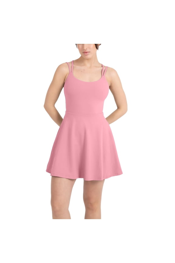 Active Women's UltraLuxe Strappy Tennis Dress with Built in Short, Athleisure, 4-Way-Stretch, Pink Sorbet, XXL/1X