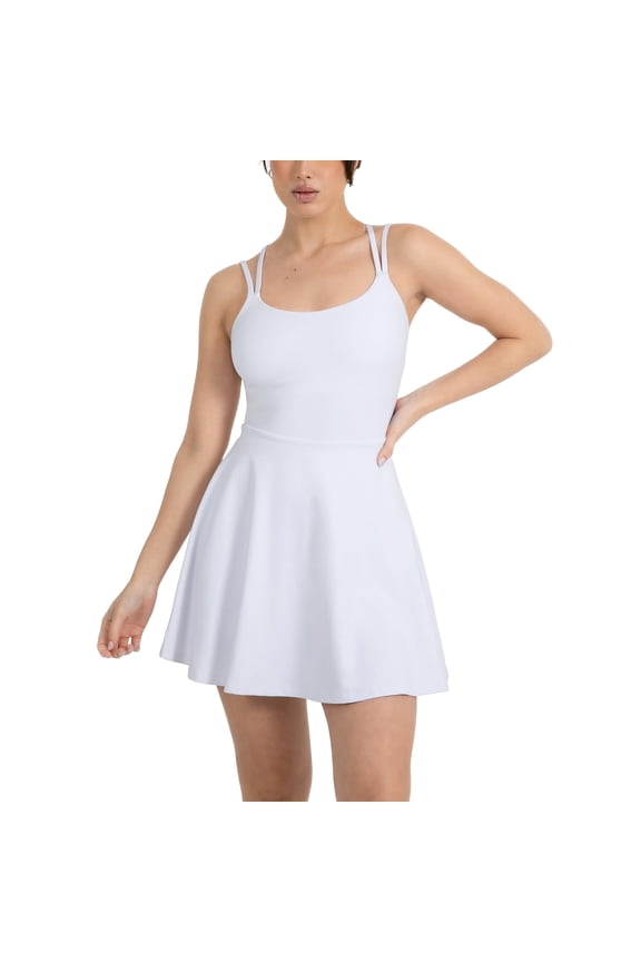 Active Women's UltraLuxe Strappy Tennis Dress with Built in Short, Athleisure, 4-Way-Stretch, True White, XXL/1X