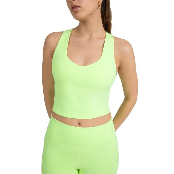 YITTY Active Women's Ultraluxe Built-In Bra Tank Top, Athleisure, 4-Way-Stretch, Neon Spark, M