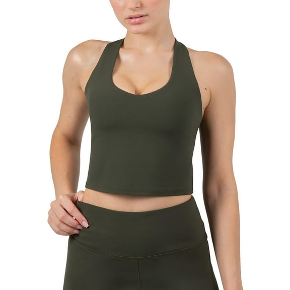 YITTY Active Women's Ultraluxe Built-in Bra Tank Top, Athleisure, 4-Way-Stretch, Dark Olive, M