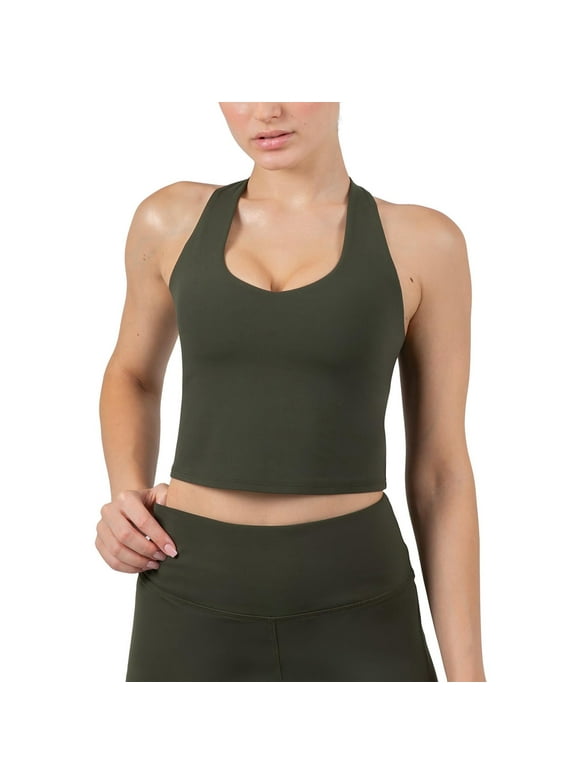 Active Women's Ultraluxe Built-in Bra Tank Top, Athleisure, 4-Way-Stretch, Dark Olive, M