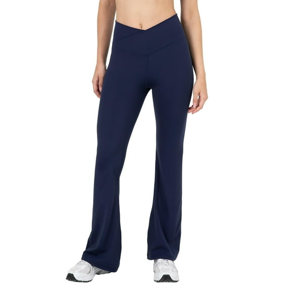 YITTY Active Women's Ultraluxe Crossover Kick Flare High Waist Legging, Athleisure, 4-Way-Stretch, Deep Navy, XL, Short | 30" Inseam