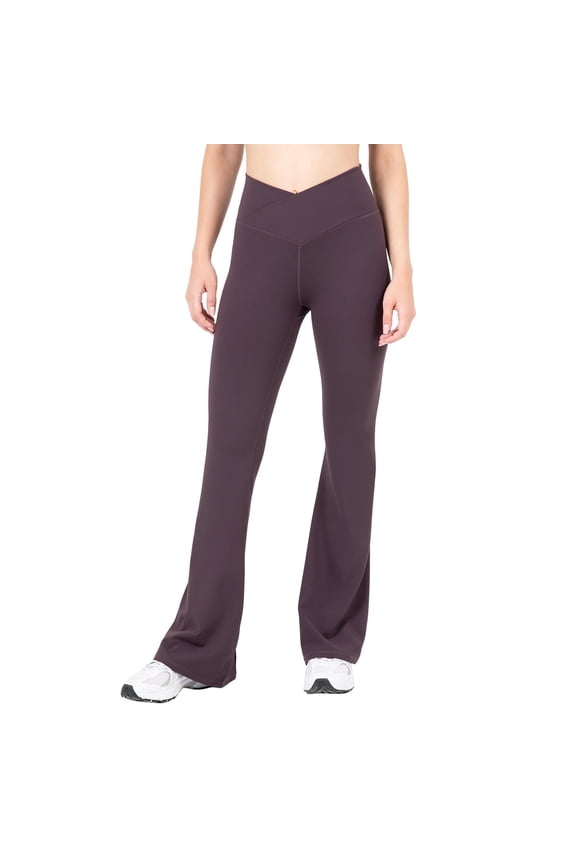 Active Women's Ultraluxe Crossover Kick Flare High Waist Legging, Athleisure, 4-Way-Stretch, Deep Plum, L, Regular | 32" Inseam