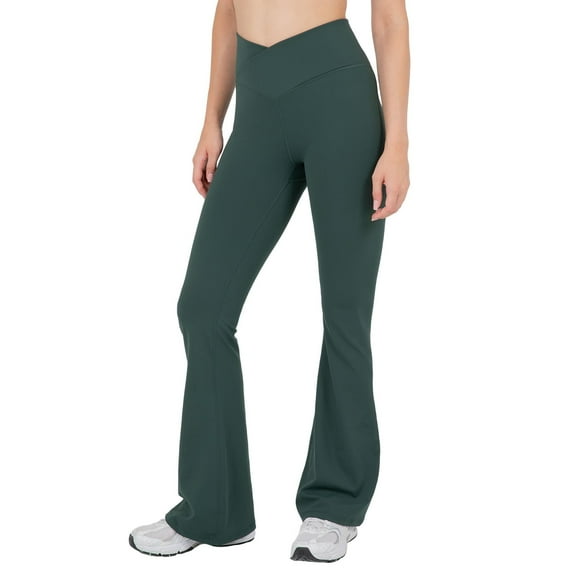 YITTY Active Women's Ultraluxe Crossover Kick Flare High Waist Legging, Athleisure, 4-Way-Stretch, Everpine, M, Regular | 32" Inseam