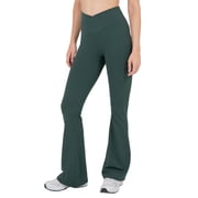 YITTY Active Womens Ultraluxe Crossover Kick Flare High Waist Legging, Athleisure, 4-Way-Stretch, Everpine, XXL-1X, Regular | 32" Inseam