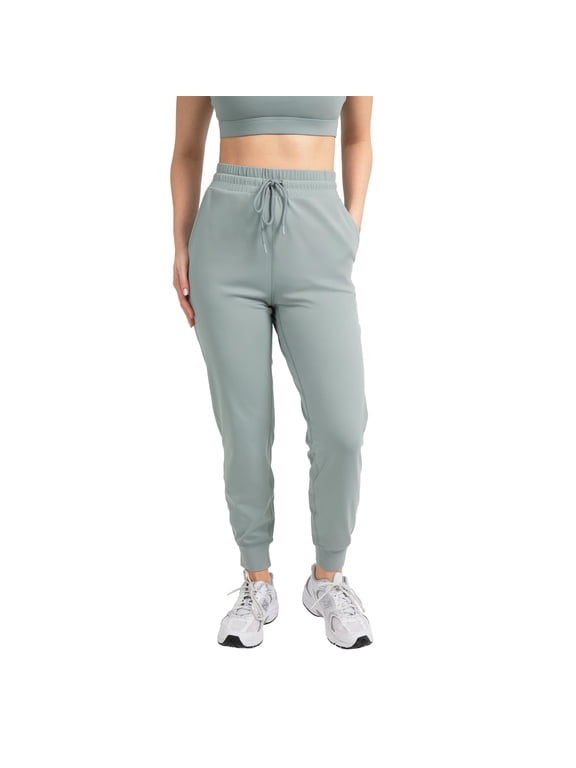 Active Women's Ultraluxe High-Waist Jogger Pant, Athleisure, Draw-String, Breathable, Pockets, Sage Grey, L, Regular