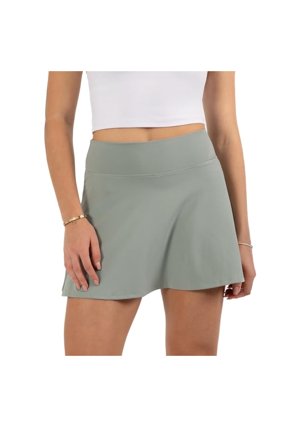 Active Women's Ultraluxe High-Waist Tennis Skirt with Built-in Shorts, Athleisure, 4-Way-Stretch, Built-in Shorts, Sage Grey, L