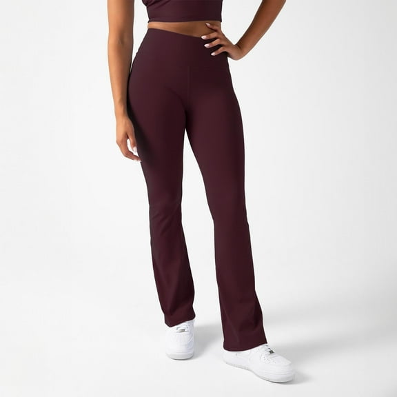 YITTY Active Women's Ultraluxe Kick Flare High Waist Legging, Athleisure, 4-Way-Stretch, Burgundy, S, Petite | 28" Inseam