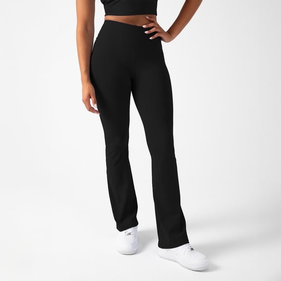 YITTY Active Women's Ultraluxe Kick Flare High Waist Legging, Athleisure, 4-Way-Stretch, Iconic Black, XL, Petite | 28" Inseam