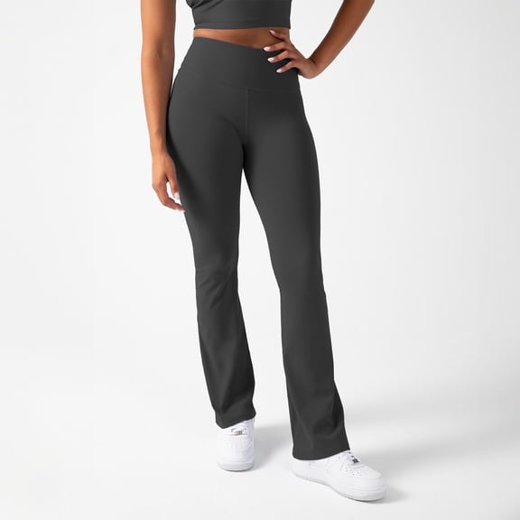 YITTY Active Women's Ultraluxe Kick Flare High Waist Legging, Athleisure, 4-Way-Stretch, Onyx, M, Petite | 28" Inseam