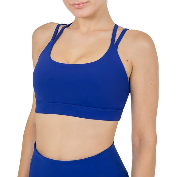 YITTY Active Women's Ultraluxe Strappy Medium Impact Bra, Athleisure, 4-Way-Stretch, Admiral Blue, XS