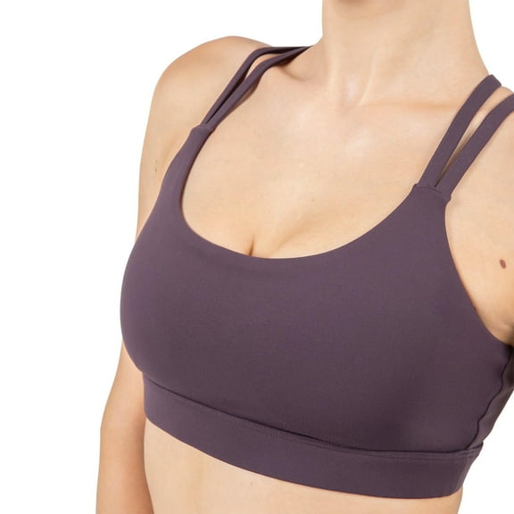 YITTY Active Women's Ultraluxe Strappy Medium Impact Bra, Athleisure, 4-Way-Stretch, Deep Plum, L