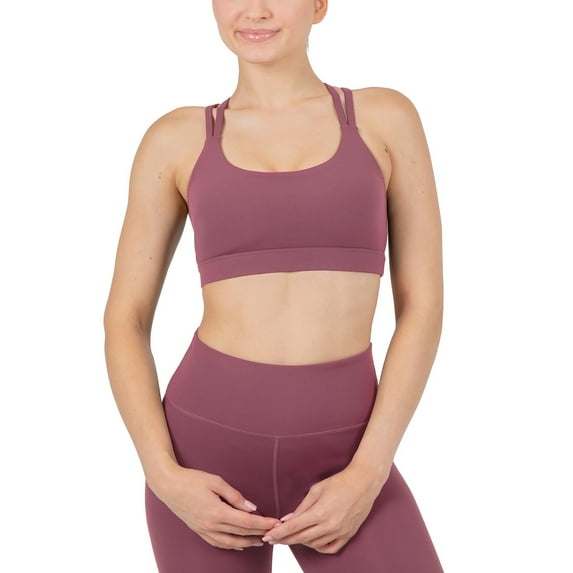 YITTY Active Women's Ultraluxe Strappy Medium Impact Bra, Athleisure, 4-Way-Stretch, Moonlight Mauve, S