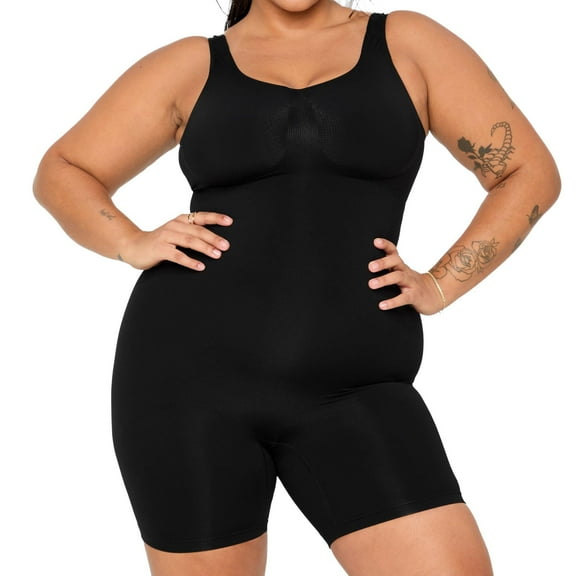 YITTY Nearly Naked Shaping Mid Thigh Bodysuit, Black, 5X