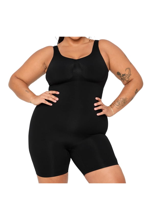 Nearly Naked Shaping Mid Thigh Bodysuit, Black, 5X
