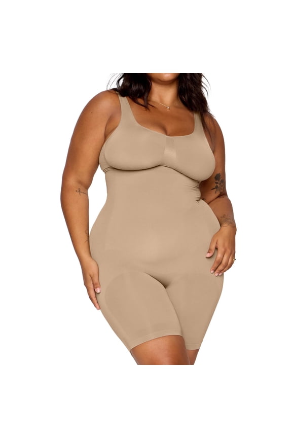 Nearly Naked Shaping Mid Thigh Bodysuit, Taupe, 1X/2X