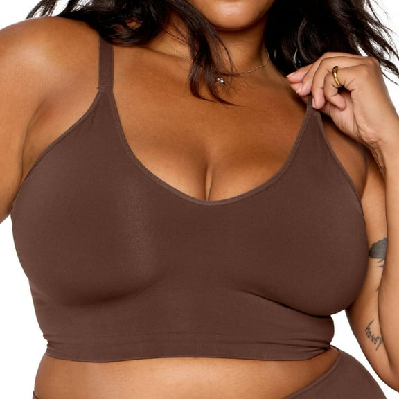 YITTY Nearly Naked Shaping Plunge Bra, Brown, 1X/2X