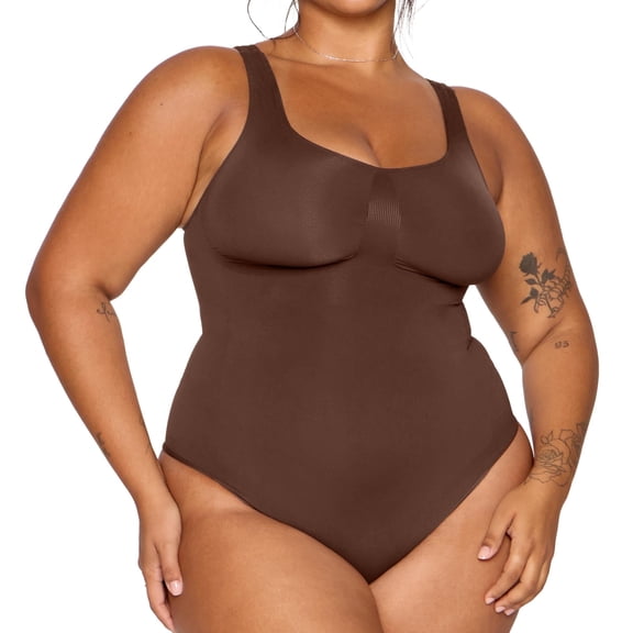 YITTY Nearly Naked Shaping Thong Bodysuit, Brown, 5X