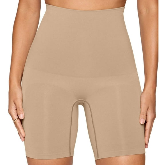 YITTY Nearly Naked Shaping Ultra High Waist Booty Lift Short, Taupe, XL/XXL