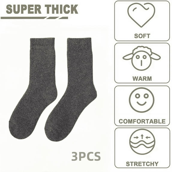YITUMU 3 Pairs Men Wool Socks, Warm Wool Socks For Men, Men's Winter Thermal Socks, Mens Cozy Thick Socks, Christmas Gifts For Men Dad Husband Grandfather, Size 6-10, DarkGrey